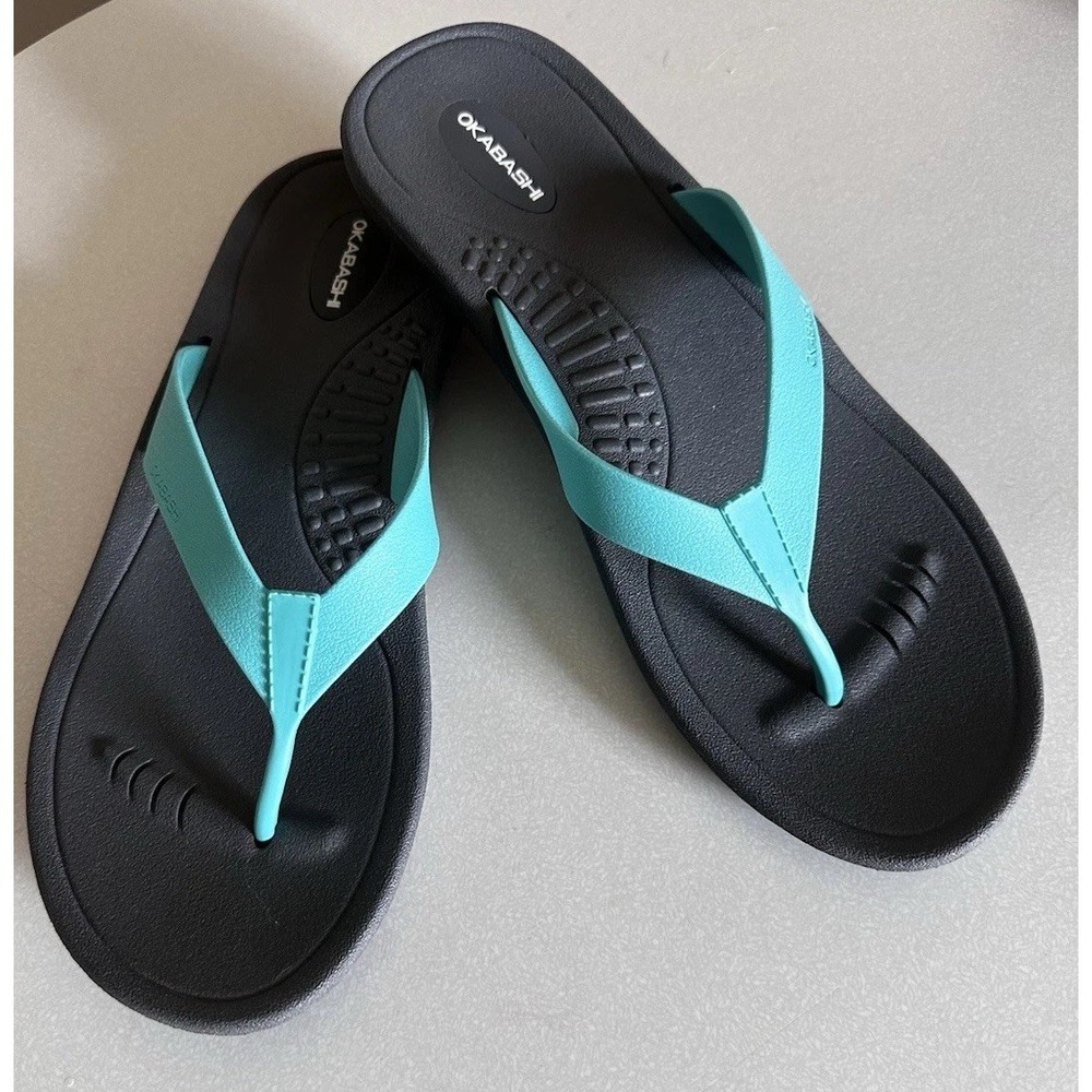 Okabashi Size M 8/9 Turquoise Rubber Thong Flip Flop Sandals Summer Comfort